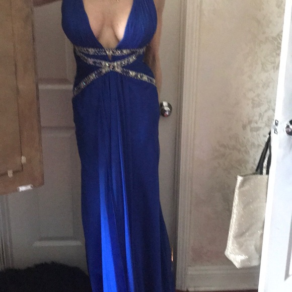 Cobalt blue chiffon Evening down matching scarf - Picture 2 of 4